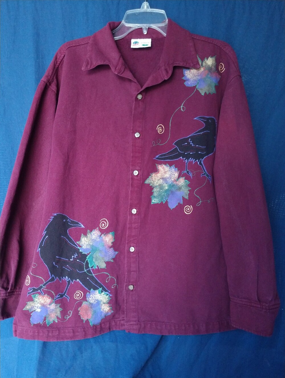 Fantastic Vintage Hand Painted Shirt Crows Ravens Fall Halloween Oversized XS